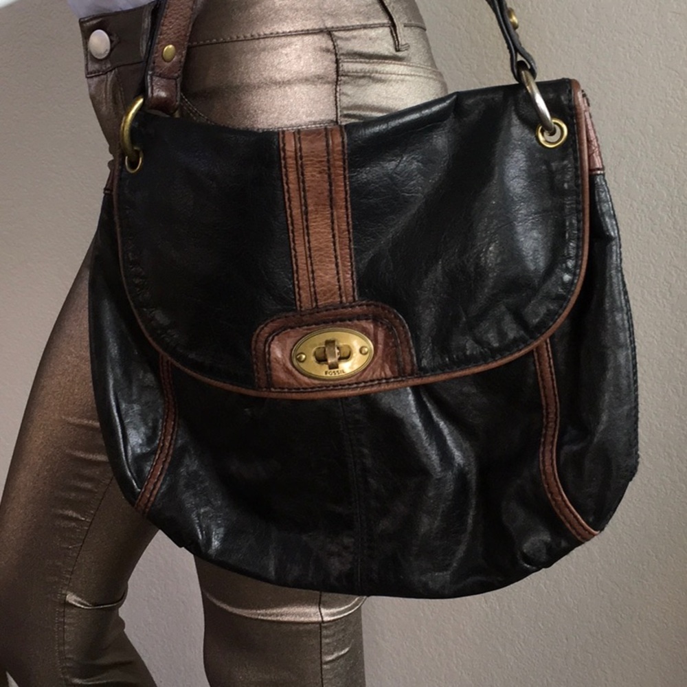 💯 Genuine Leather Fossil Large Hobo Shoulder Bag